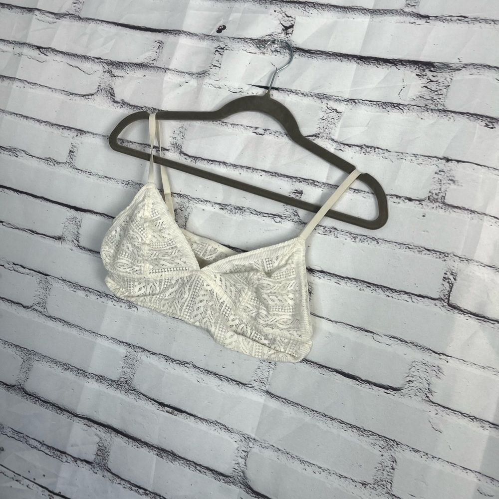 Aerie White Lace Bralette Wireless Women’s Large Soft Stretch Lined Crop Top Y2K - Picture 8 of 14